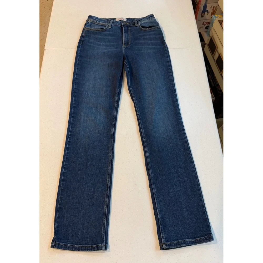 Wrangler Womens High Rise True Straight Jeans Dark Wash Denim 6x32 10MT1STST